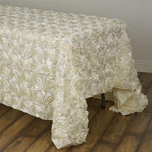 90X132 Inch Rectangle Grandiose Rosette Tablecloth - Ivory