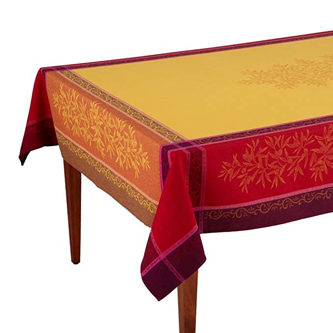 Occitan Imports Olive Jaune/Rouge Jacquard French Tablecloth, 63 x 98 (6-8 people)