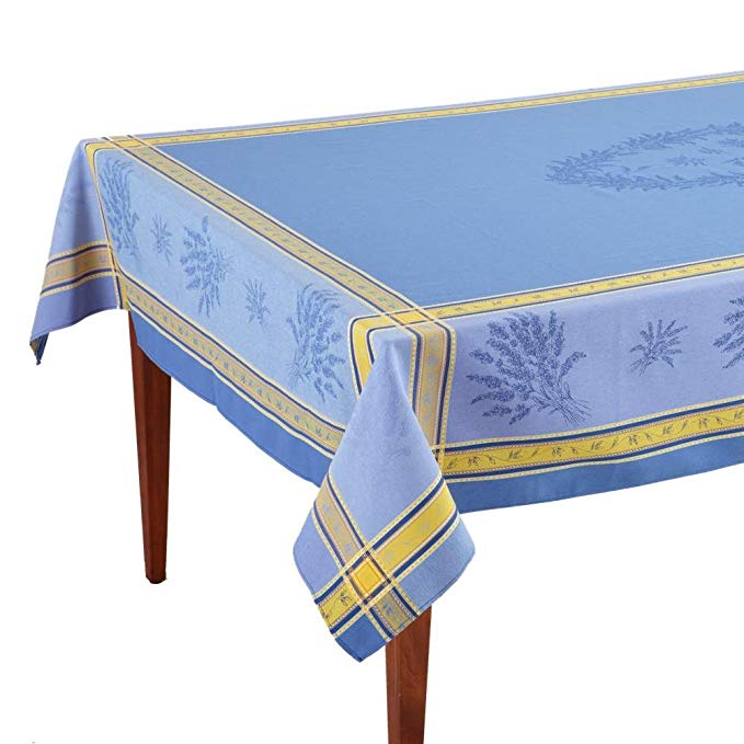 Occitan Imports Senanque Bleu Jacquard French Tablecloth, 63 x 79 (4-6 people)