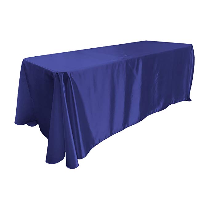 LA Linen Bridal Satin Rectangular Tablecloth, 90 by 156-Inch, Royal Blue