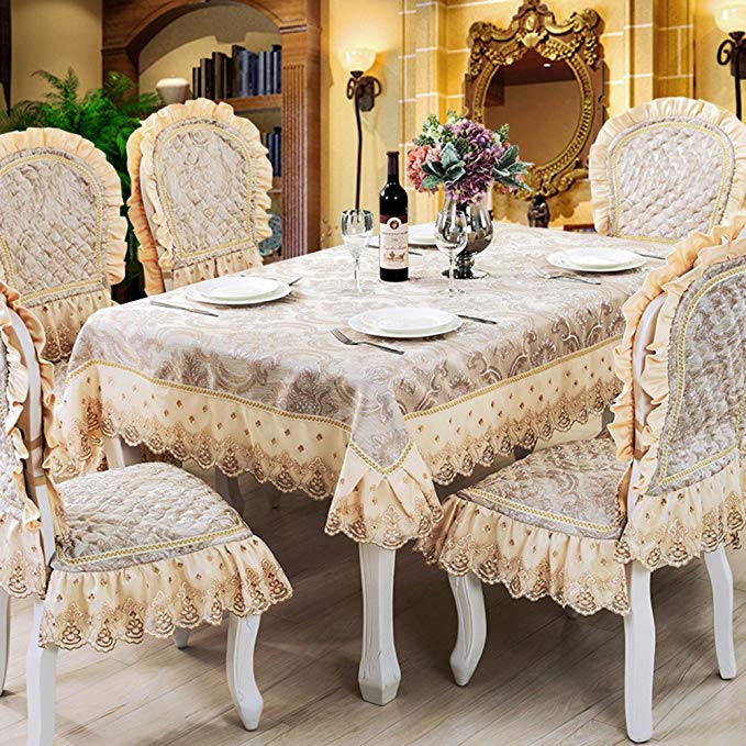 Luxury european style jacquard tablecloth embroidery lace edge macrame thick table covers-B 200x200cm(79x79inch)