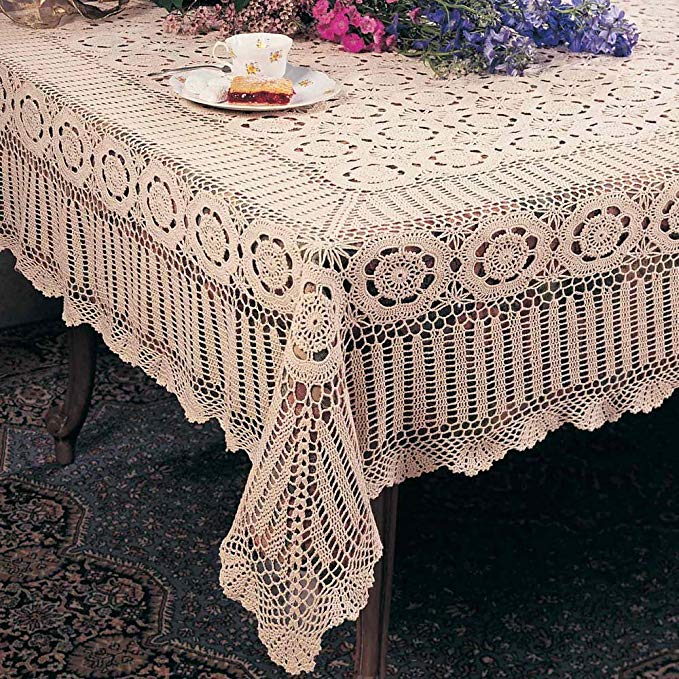 TCC Handmade Crochet Lace Tablecloth. 100% Cotton Crochet. Ecru, 72 Inch X108 Inch Oblong. One piece
