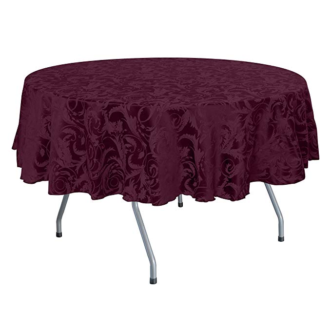 Ultimate Textile -5 Pack- Damask Melrose 72-Inch Round Tablecloth - Home Dining Collection - Floral Leaf Scroll Jacquard Design, Burgundy