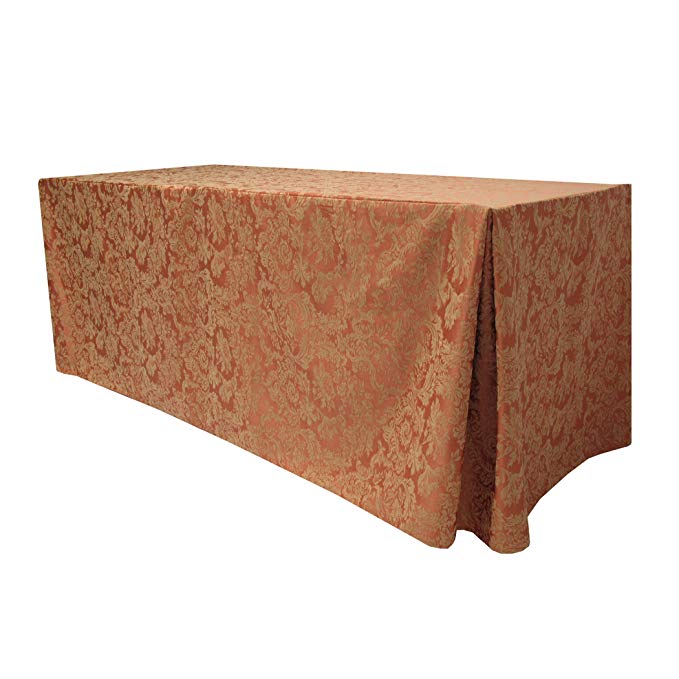 Ultimate Textile -3 Pack- Miranda 4 ft. Damask Fitted Tablecloth - Fits 24 x 48-Inch Rectangular Tables, Sienna Burnt Orange