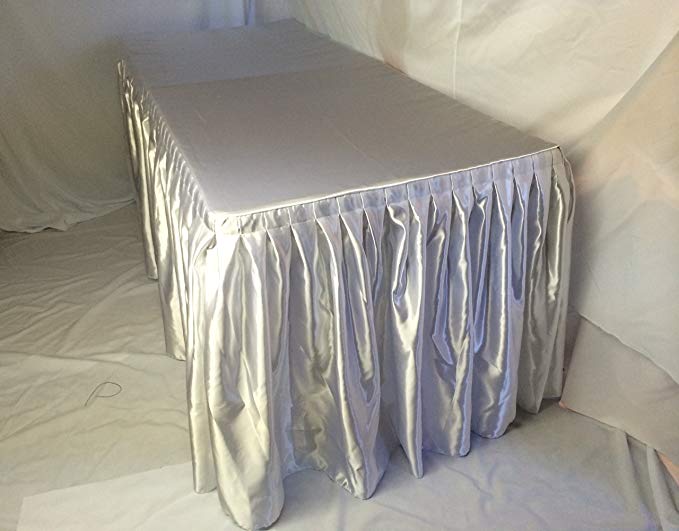 6' Ft. Fitted Tablecloth Double Pleated SATIN Table Skirt Cover W/top ...